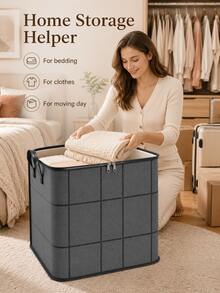 Large Capacity Clothes Storage Box, Dual Zipper Design, Foldable Storage Organizer, Suitable For Blankets, Bedding And Seasonal Clothing, Sturdy Handles, Suitable For Wardrobe, Bedroom And Moving Home Storage Organizer - Multicolor - View 2