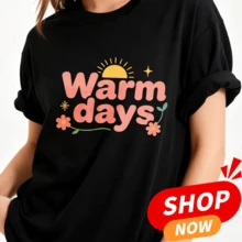 Large Size Casual Summer Style Ladies Loose Version 100 Round Neck T-Shirt, Warm Day Sunshine And Flower Design, Spring And Summer Graduation Season G - 黑色 - 查看 1