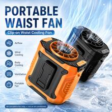 3-In-1 Portable Waist-Hanging Fan | Cooling And Heat Relief In High-Temperature Outdoor Places, 199-Speed Adjustable, 5000mAh Battery USB Rechargeable, Digital Display, LED Flashlight, Emergency Flashlight Function. - Black - View 9