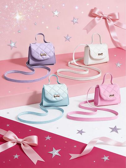 1pc Girls Quilted Diamond Pattern Bow Hardware Decor Cute Elegant Princess Fashion Mini Handbag, Tote Shoulder Crossbody Bag Suitable For Daily Use, Birthday Gift, Matching Clothes