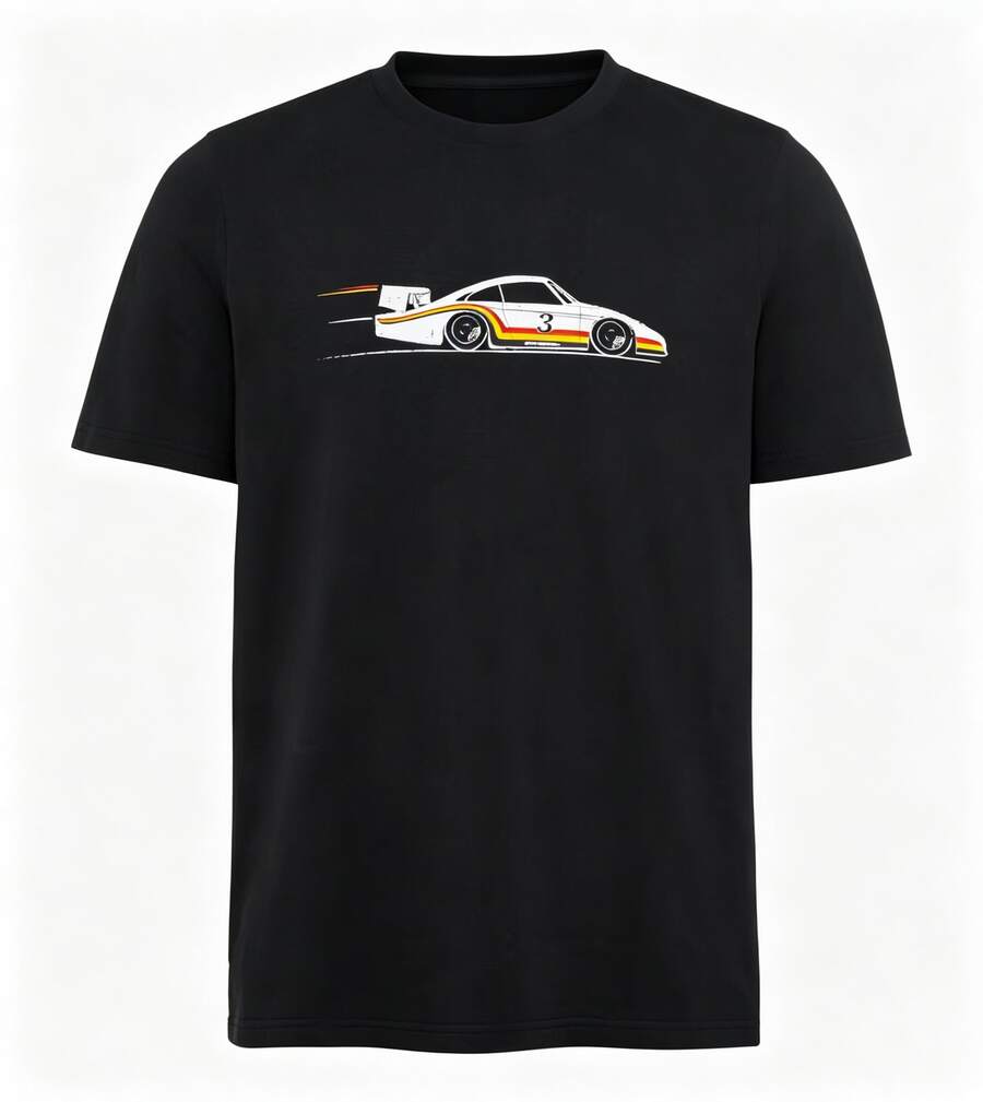 Bacardi 1 Stk. Lässiges Herren-T-Shirt aus 100% Baumwolle mit Vintage-Rennwagen-Print auf der Brust, Streetwear und Reise-Outfit, Sommer, Vintage-Stil, Herren-T-Shirt - Schwarz - Übersicht 1