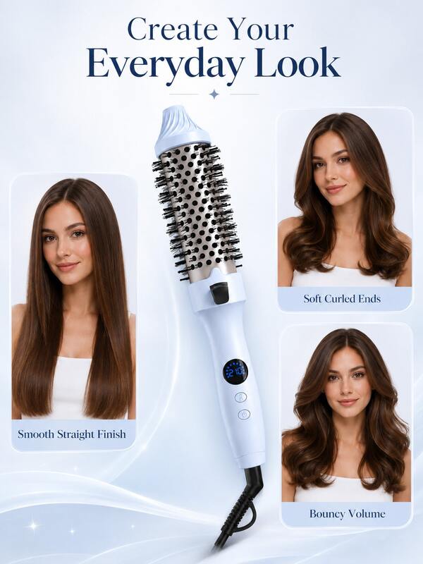 GENAI 2-In-1 Electric Thermal Hair Straightener Curling Brush, Negative Ion Anti-Frizz Fast Heating Stable Temp Hair Styling Comb, Portable Travel Salon Grade Hair Brush, Perfect Holiday Gift