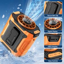 3-In-1 Portable Waist-Hanging Fan | Cooling And Heat Relief In High-Temperature Outdoor Places, 199-Speed Adjustable, 5000mAh Battery USB Rechargeable, Digital Display, LED Flashlight, Emergency Flashlight Function. - Black - View 5