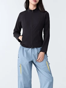 CAMEL CROWN Women's New Soft Shell Jacket, Knitted Outdoor Wear-Resistant Elastic Stand Collar Fashion Slim Fit 3D Cut Outerwear - Phantom Black - View 2
