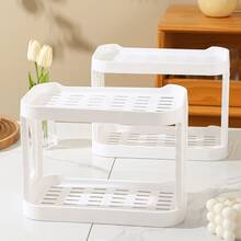 1pc New Desktop Double-Layer Storage Rack, Plastic Miscellaneous Items Organizer, Large Capacity Multi-Function Storage Rack, Practical Shelf - White - View 4
