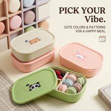 1pc Cute Pattern Plastic Lunch Box With Detachable 3-Compartment, Portable Fruit Salad Food Storage Container, Microwave Divided Bento Box, Refrigerator Fresh-Keeping Box, Leak-Proof Meal Prep Box For Student Adult Use In Home, School, Office, Picnic - Multicolor - View 4
