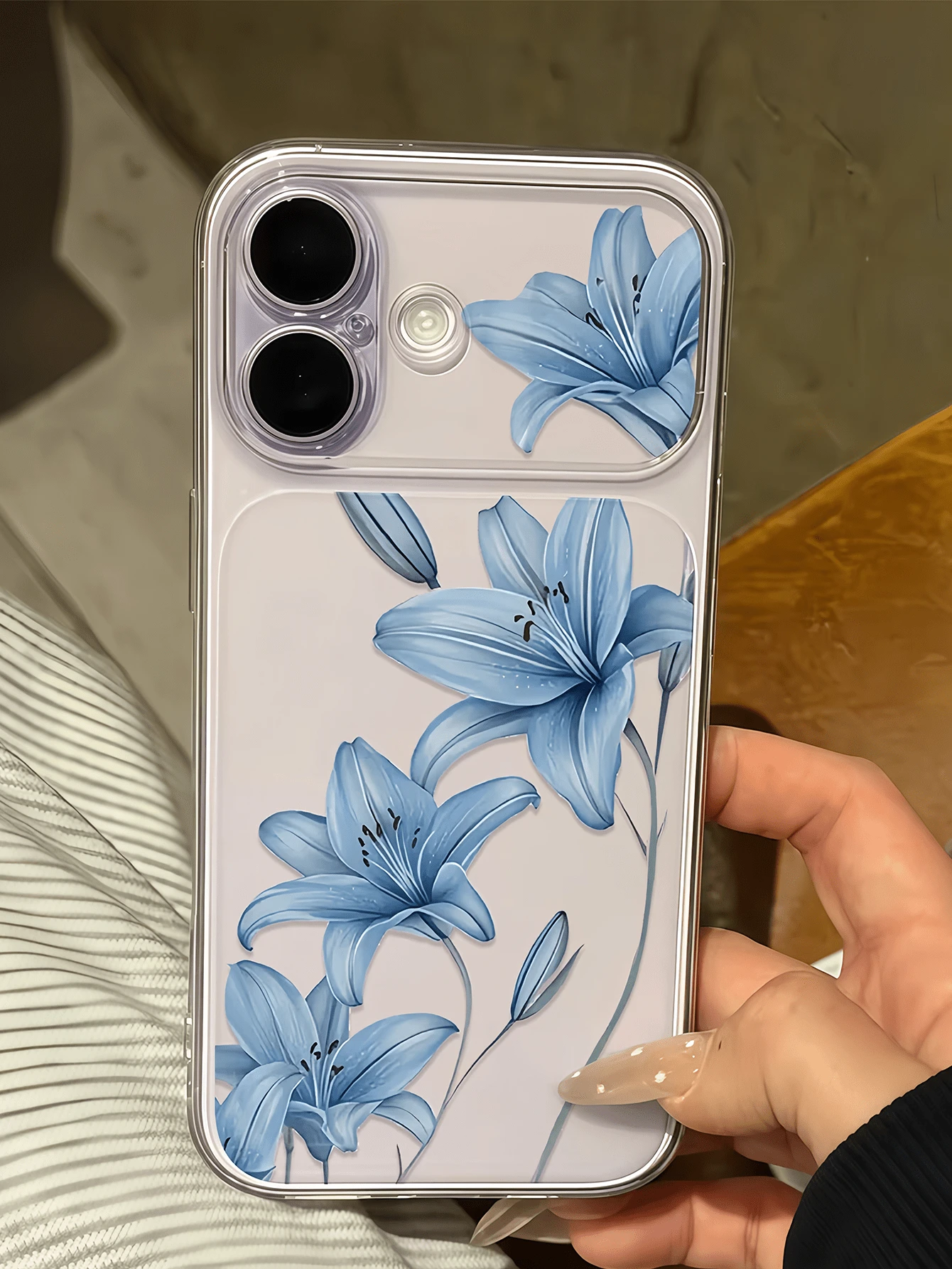 1pc Transparent Ice Blue Lily Flower Inflorescence Personalized Minimalist Anti-Drop Soft TPU Fashion Phone Case Full Coverage Anti-Fouling Protective Shell Compatible With Apple 17 16 15 14 13 12 11 Pro Max Air - Multicolor - View 1