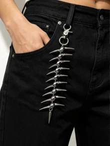 1pc High Street Dark Style Fishbone Denim Jeans Waist Chain, Hip Hop Punk Unisex Pants Chain - Silver - View 7