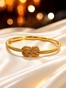 1pc Vintage Luxury Banquet Style Fully Embellished Zirconia Knot Thin Bracelet For Women, Date, Travel, Anniversary Gift - S63166-w - View 8