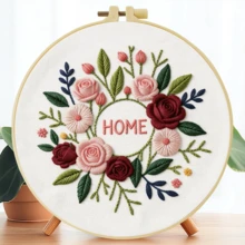 1件 20*20cm/7.9*7.9in 美麗花鳥刺繡套件，DIY手工刺繡套裝，適合成人初學者，居家禮物、女性縫藝禮物，含使用說明書、印花布料、刺繡框、針與線 - Beautiful Flowers and Birds - 查看 7