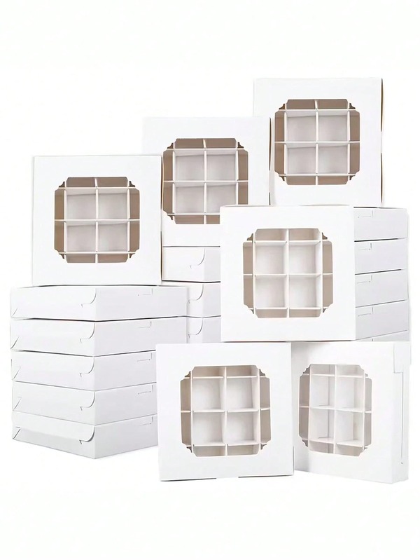 10/20-Piece Chocolate And Candy Box With A Wavy Window Design, Made Of White Kraft Paper, Featuring A Foldable DIY Divider. Ideal For Gift Packaging At Weddings, Bridal Showers, Valentine's Day, Christmas, And Other Festive Occasions.