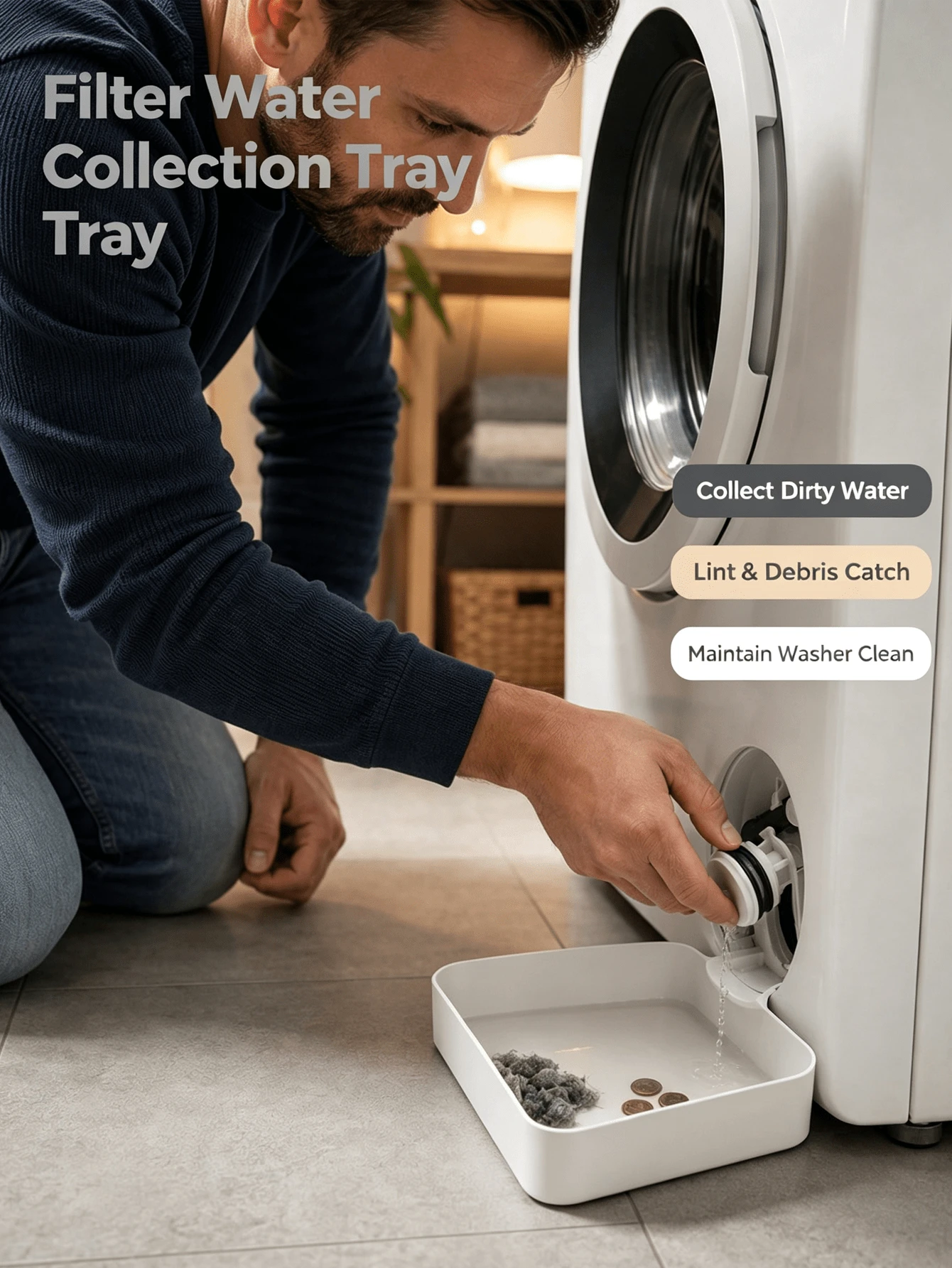 Washing Machine Drain Filter Tray Set, Washing Machine Drainage Pan, Prevent Water Spill During Laundry Maintenance. Home Laundry Room, Household Front Load Washer Maintenance - Multicolor - View 1