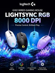 Logitech Mouse berkabel G102 memiliki desain ringan, efek pencahayaan RGB, sensor 8000 DPI, portabilitas, desain klasik, dan pegangan yang nyaman, sehingga cocok untuk tangan berukuran kecil hingga sedang. - View 1