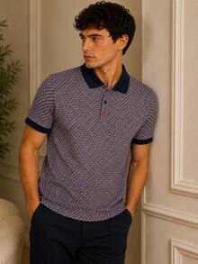 Duca Printed Regular Fit %100 Cotton Men's Polo Shirt - Dark Grey - View 1