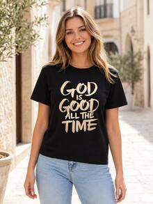 Loose Design/Plus Size"God Is Always Good"Christianity T Shirt Women's Religious Belief Statement Pattern T Shirt Casual Summer Tops - 黑色 1 - 查看 2