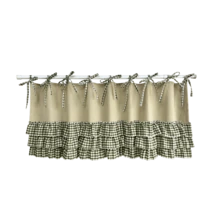 1Pc,Oven Skirt Curtain With Crochet Lace Tie Top Short Curtains,American Style Countryside Retro Solid Color Linen Fabric Patchwork Green Checkered Cake Skirt Bottom Trim Farmhouse Kick Plate Decor For Kitchen Stove Front, Dishwasher, Window Valance - Green - View 13