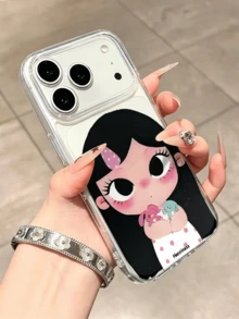 1件韓式透明手機殼，卡通大眼女孩與熊印花，大鏡頭窗防震保護殼，防刮防摔，適用於 17 Pro Max、17 Pro、17 Air、16 Pro Max、16 Pro、16 Plus、16、15 Pro Max、15 Pro、15、14、15 Plus、13 Pro Max、14 Pro Max、11、12、18 Pro Max、18 Pro手機保護殼 - 無色 - 查看 5