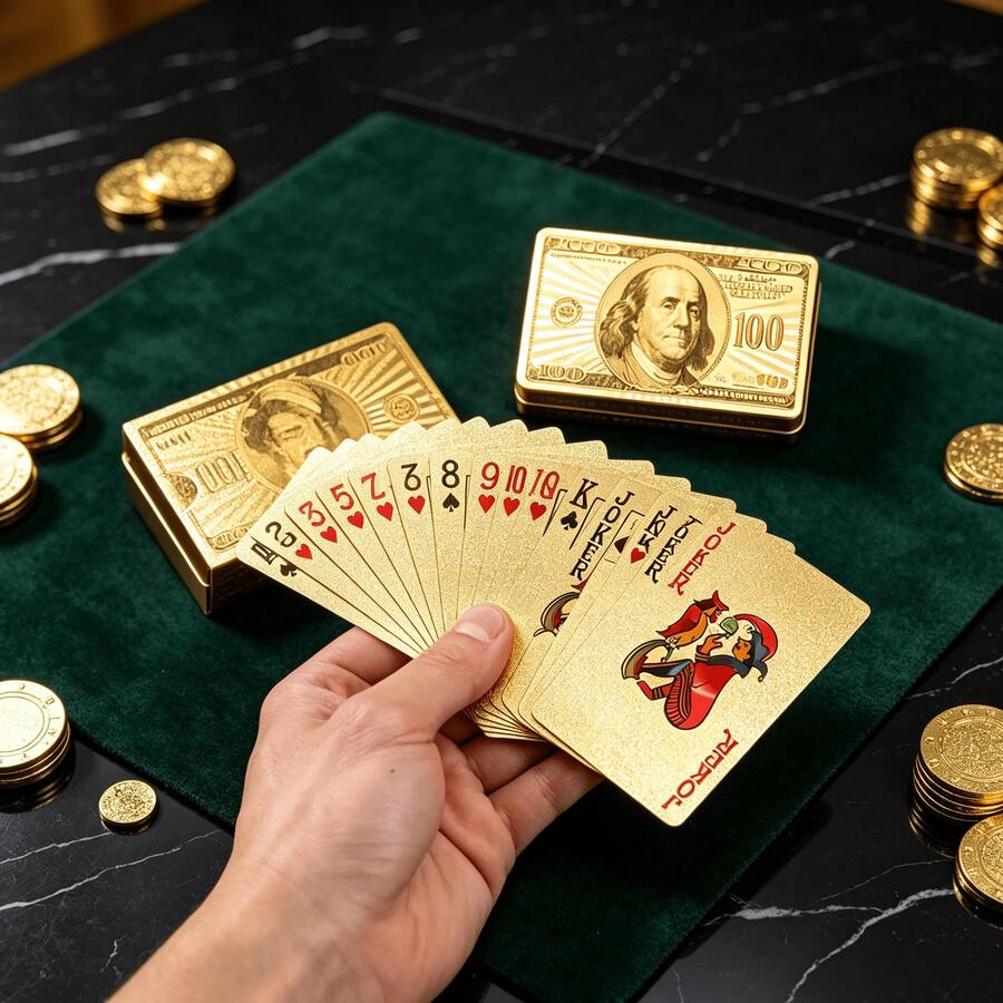 1件金色防水PVC撲克牌,美元圖案背面設計,可水洗耐彎折塑膠撲克牌組,新穎奢華桌上遊戲卡,適用派對遊戲之夜、魔術表演與禮品 - 查看 1