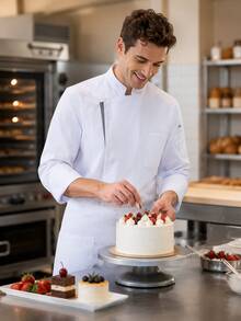 1pc Men's Solid Color Stand Collar Mid-Sleeve Chef Shirt, White Chef Jacket, Men's/Women's Chef Uniform, Casual And Minimalist Style, Suitable For Spring/Summer And All Seasons, Chef Uniform, Minimalist, Comfortable, Stain-Resistant, Oil-Resistant, Easy To Wash, Breathable, Durable, Non-Shrink, Easy Care, Professional Catering Apparel (White) - White - View 2
