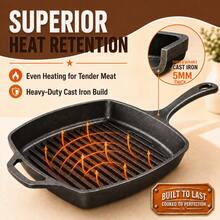 Square Striped Non-Stick Steak Skillet, Cast Iron Griddle Pan With Wooden Handle, Compatible With Induction & All Stoves, For Home, Commercial & Outdoor Camping - View 7