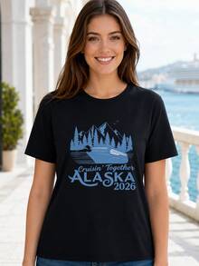 Loose Design/Plus Size 100%Pure Cotton Unisex 1Pieces - 2026Alaska Cruise For Family And Friends T Shirt - Summer Tops Office Attire - 黑色 - 查看 2