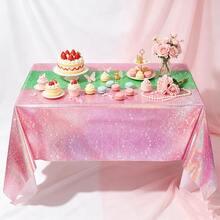 2/4pcs Laser Pink Green Patchwork Disposable Plastic Tablecloth Party Decoration Plastic Rectangular Tablecloth Birthday Wedding Bachelor Anniversary Party Supplies 54x108inch - Multicolor - View 3