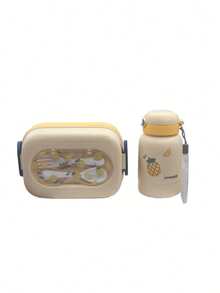 1set Bento Box Water Bottle Set Portable Lunch Box School Plastic Picnic Bento Box Microwave Food Box With Compartments Storage Containers - Multicolor - View 4
