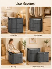 Large Capacity Clothes Storage Box, Dual Zipper Design, Foldable Storage Organizer, Suitable For Blankets, Bedding And Seasonal Clothing, Sturdy Handles, Suitable For Wardrobe, Bedroom And Moving Home Storage Organizer - Multicolor - View 9