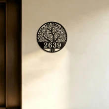 3種尺寸可選！客製化生命之樹金屬裝飾牌，自訂號碼門牌，壁掛式金屬牆飾居家裝飾，適用於正門、門廊、庭院 - 黑色 - 查看 4