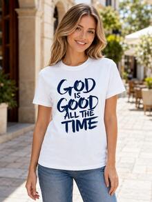 Loose Design/Plus Size"God Is Always Good"Christianity T Shirt Women's Religious Belief Statement Pattern T Shirt Casual Summer Tops - 白色 1 - 查看 2
