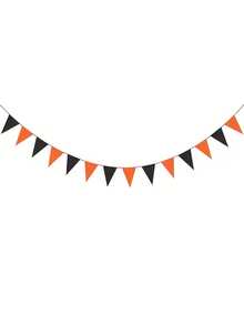 1pc Halloween Triangle Flag Decoration, Bat & Spider Silhouette Hanging Garland, Orange & Black Felt Triangle Banner, Indoor Home Fireplace Window Ceiling Party Backdrop Decor, Suitable For Halloween Celebration - Multicolor - View 8