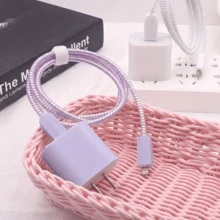 5 buah Pelindung Charger Anti-Jatuh TPU Ungu Solid Matte, Penggulung Kabel Kompatibel dengan Charger Apple 18W/20W, Aksesori Digital Warna Solid Minimalis Premium - Ungu Doff - View 6