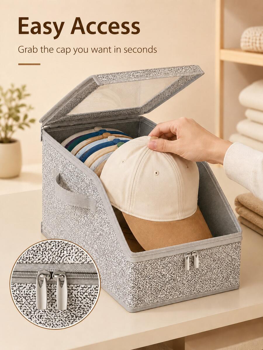 Hat Storage Box With Transparent Window, Zipper Dust-Proof Hat Organizer Box, With Portable Handle And Label Slot, Suitable For Baseball Caps, Duckbill Caps, Sun Hats And Casual Hats Organization, Regular Box Shape Saves Closet Space, Suitable For Bedroom, Walk-In Closet, Wardrobe, Shelf And Storage Room Use Home Hat Organizer Storage Box - Multicolor - View 1