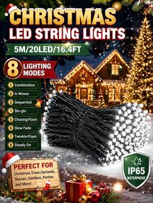 سلسلة أضواء عيد الميلاد بالطاقة الشمسية LED 20/50/100/200، مقاومة للماء IP65، 8 أوضاع إضاءة، أضواء جنية LED، مناسبة للحديقة والفناء وشجرة عيد الميلاد والشرفة والنافذة والمنزل والجناح والهالوين والحفلات والمهرجانات وديكور عيد الميلاد - سلسلة أضواء LED تعمل بالطاقة الشمسية - مشاهدة 21