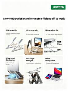 UGREEN 8-Level Adjustable Ergonomic Laptop Stand | Portable Folding Cooling Stand Compatible With MacBook/Huawei/Tablets Five-Layer Anti-Slip Widened Base Suitable For Office Desks (Dormitory/Home Use) - View 7