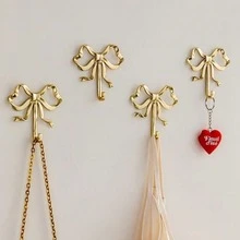 1/2pcs Gold Elegant Bow Metal Wall Hooks, Exquisite Painted Craftsmanship, Sturdy And Durable, No-Drill Convenient Wall Storage, Can Hang Keys, Hats, Clothes, Suitable For Entryway, Living Room, Bedroom, Bathroom, Princess Room Decoration, Simple And Highly Attractive, Home Wall Organization Essential - Multicolor - View 3