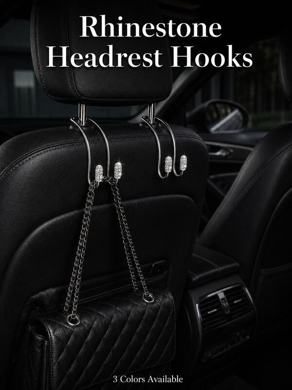 Luxury Rhinestone Car Headrest Hook, Crystal Shiny Metal Car Seat Back Hook, Universal Multi-Function Car Rear Seat Storage Hook, Suitable For Handbags, Shopping Bags, Umbrellas, Universal Fit For SUV And Sedan