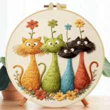 1件 20*20cm/7.9*7.9in 小動物組合刺繡套件，DIY手工刺繡組，適合成人初學者，居家禮物，女性縫紉禮物，包含使用說明書、印花布料、刺繡框、針與線 - Groups of Small Animals - 查看 17