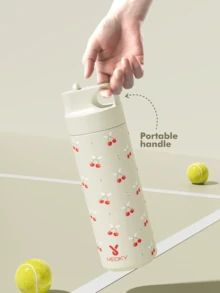 Meoky 19oz Stainless Steel Insulated Water Bottle With Pattern Design, Leak-Proof And Portable, Includes Straw, Suitable For School, Gym, Office Or Outdoor Adventure, For Hot Or Cold Drinks - White Cherry - View 6
