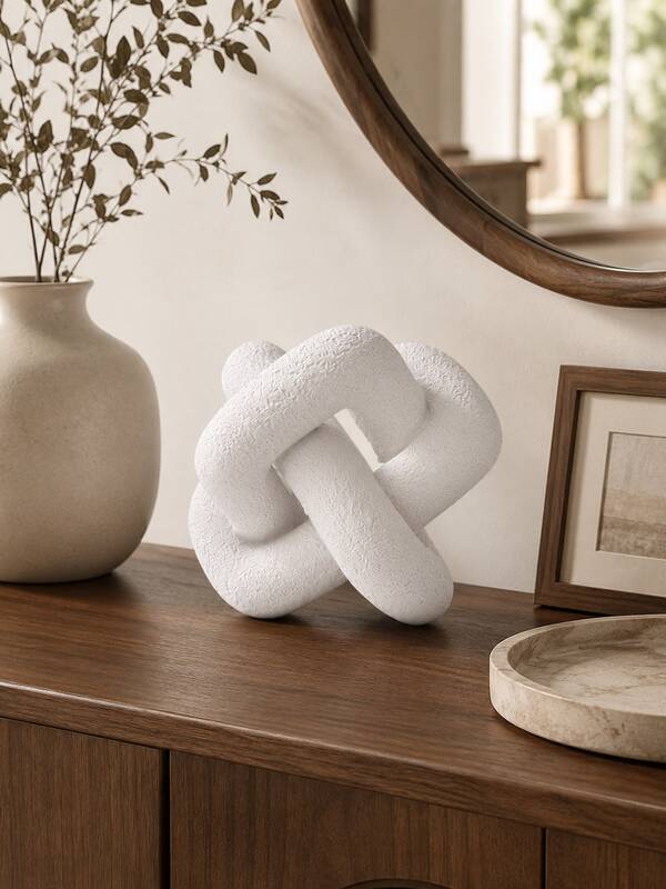 White Abstract Knot Sculpture, Modern Resin Geometric Statue, Minimalist Tabletop Decor For Living Room, Entryway, Bookshelf, Office, Console Table, Housewarming Gift For Art Lovers,Room Decor, Home Decor, Bestfriend Gifts,Back-To-School Gift