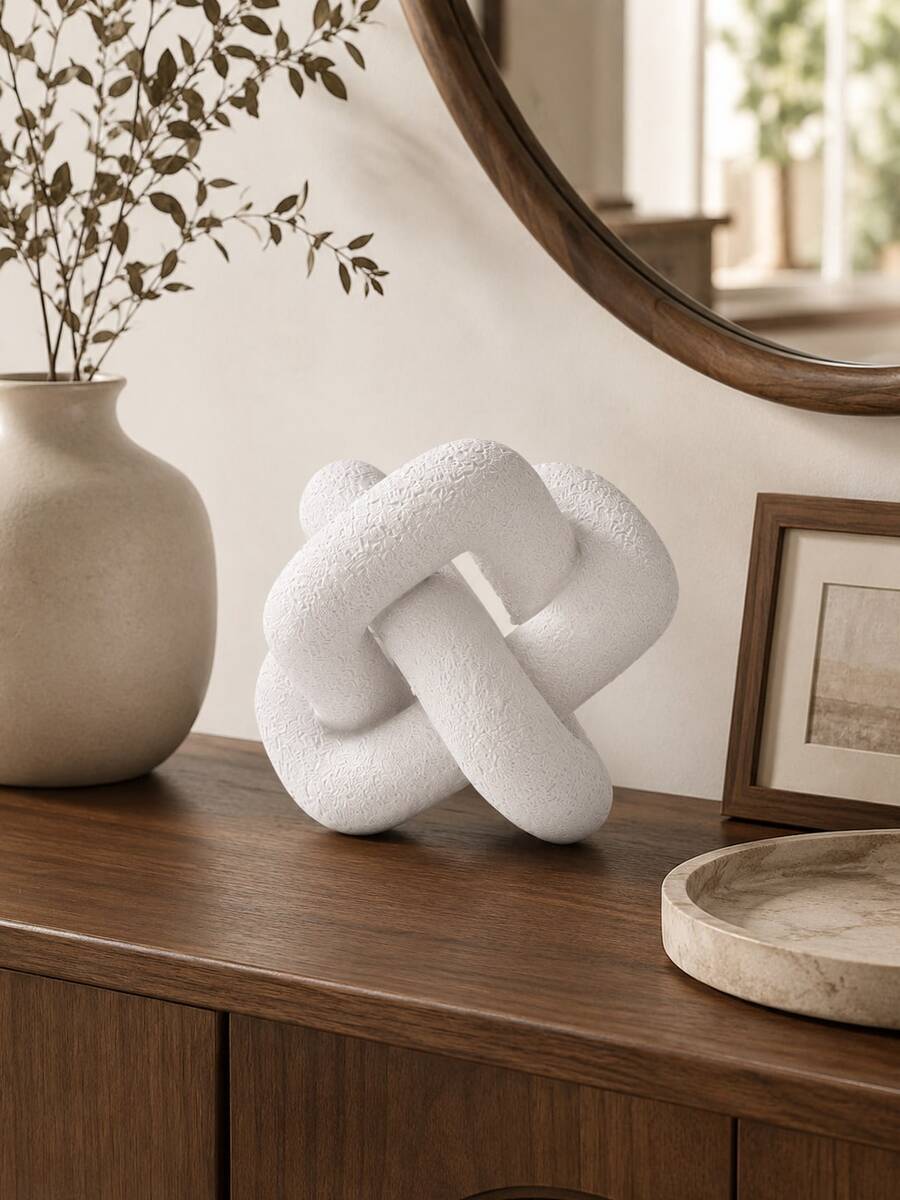 White Abstract Knot Sculpture, Modern Resin Geometric Statue, Minimalist Tabletop Decor For Living Room, Entryway, Bookshelf, Office, Console Table, Housewarming Gift For Art Lovers,Room Decor, Home Decor, Bestfriend Gifts,Back-To-School Gift - Classic - View 1