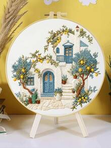 Embroidery Kit 15x15cm/5.9in Or 20x20cm/7.9in Fairy Tale Cottage Theme Includes 2 Embroidery Needles, Embroidery Thread, Pre-Printed Fabric, Embroidery Hoop And Instructions Suitable For Beginners Perfect Gift For Family/Friends Home/Office Wall Decor Simple DIY Art - Home - View 13