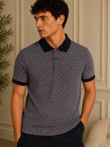 Duca Printed Regular Fit %100 Cotton Men's Polo Shirt - Dark Grey - View 3