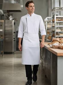 1pc Men's Solid Color Stand Collar Mid-Sleeve Chef Shirt, White Chef Jacket, Men's/Women's Chef Uniform, Casual And Minimalist Style, Suitable For Spring/Summer And All Seasons, Chef Uniform, Minimalist, Comfortable, Stain-Resistant, Oil-Resistant, Easy To Wash, Breathable, Durable, Non-Shrink, Easy Care, Professional Catering Apparel (White) - White - View 7