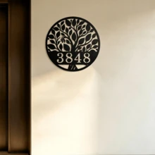 3 Sizes Available! Personalized Tree Of Life Metal Sign, Custom Number Address Plaque, Wall-Mounted Metal Wall Art Home Decor For Front Door, Porch, Yard - Black - View 4
