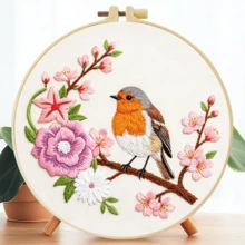 1件 20*20cm/7.9*7.9in 美麗花鳥刺繡套件，DIY手工刺繡套裝，適合成人初學者，居家禮物、女性縫藝禮物，含使用說明書、印花布料、刺繡框、針與線 - Beautiful Flowers and Birds - 查看 6