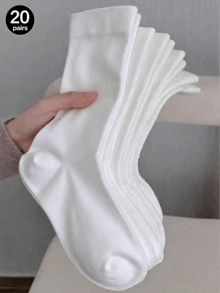 1/3/5/10/20 Pairs Women's Solid Color Wide Opening Comfortable Minimalist Style Postpartum Socks Moisture-Wicking Breathable Mid-Calf Socks - White - View 10