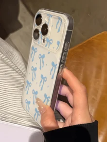 1件透明淺藍色蝴蝶結簡約個性化TPU防震全包手機殼，適用於Apple 17 16 15 14 13 12 11 Pro Max Air - 彩色 - 查看 2
