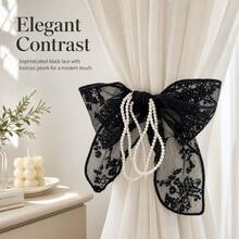 Elegant Bow Curtain Tiebacks, Pearl Tassel Design Decorative Curtain Holdbacks For Window Drapes, Stylish Window Ornament For Bedroom, Living Room, Wedding, Home Decor,Bedroom Accessories,Autumn Decor Home, 3 Colors Available - Multi-color - View 10
