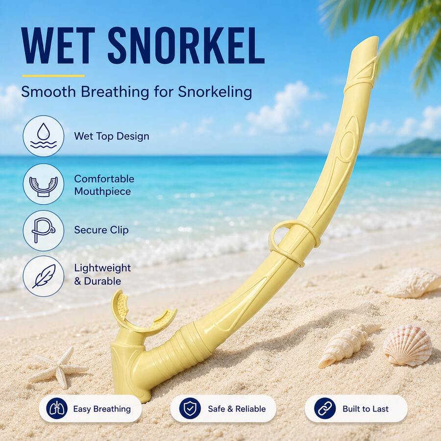 1pc Black PVC Wet Snorkel, Curved Design With Mask Clip, Comfortable Mouthpiece, Snorkeling Swimming Diving Gear - Yellow - View 1